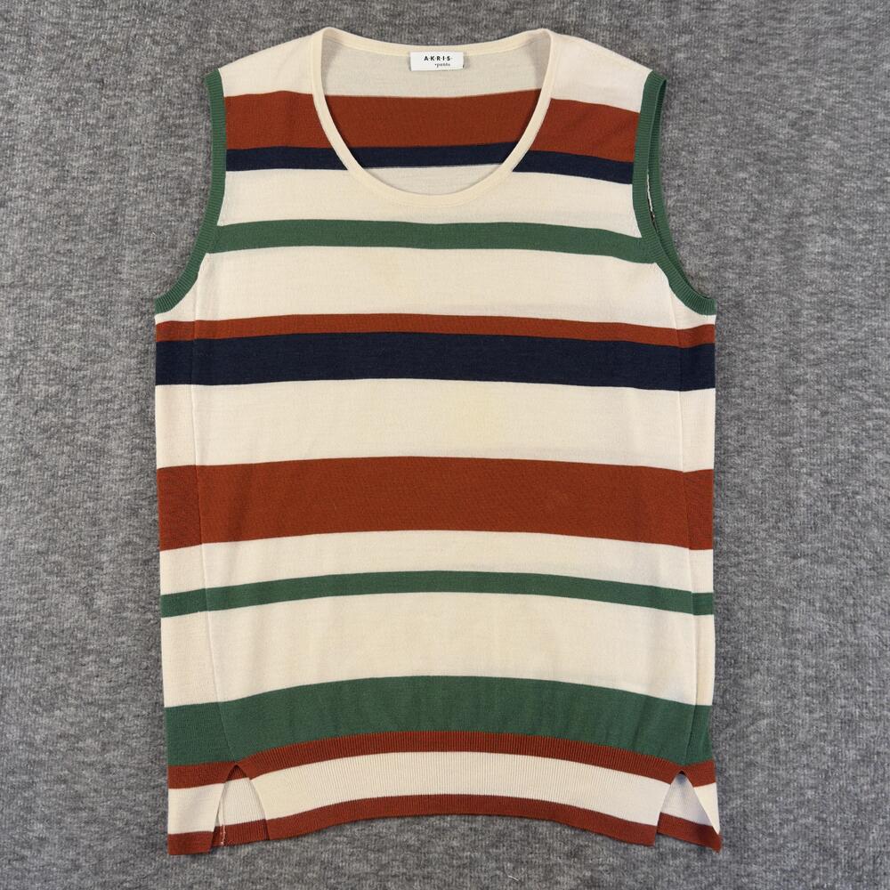 Akris Punto Sweater Vest Womens 6 Multicolor Stripe 100% Wool Sleeveless Knit